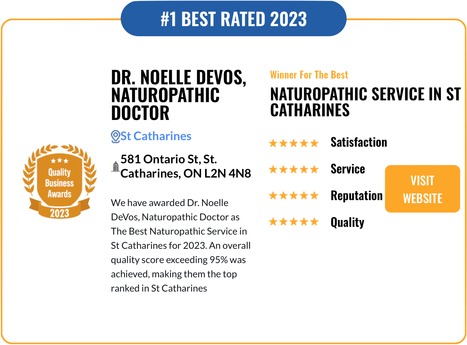 Quality Business Award - Best Naturopath in St. Catharines 2023 copy (website)